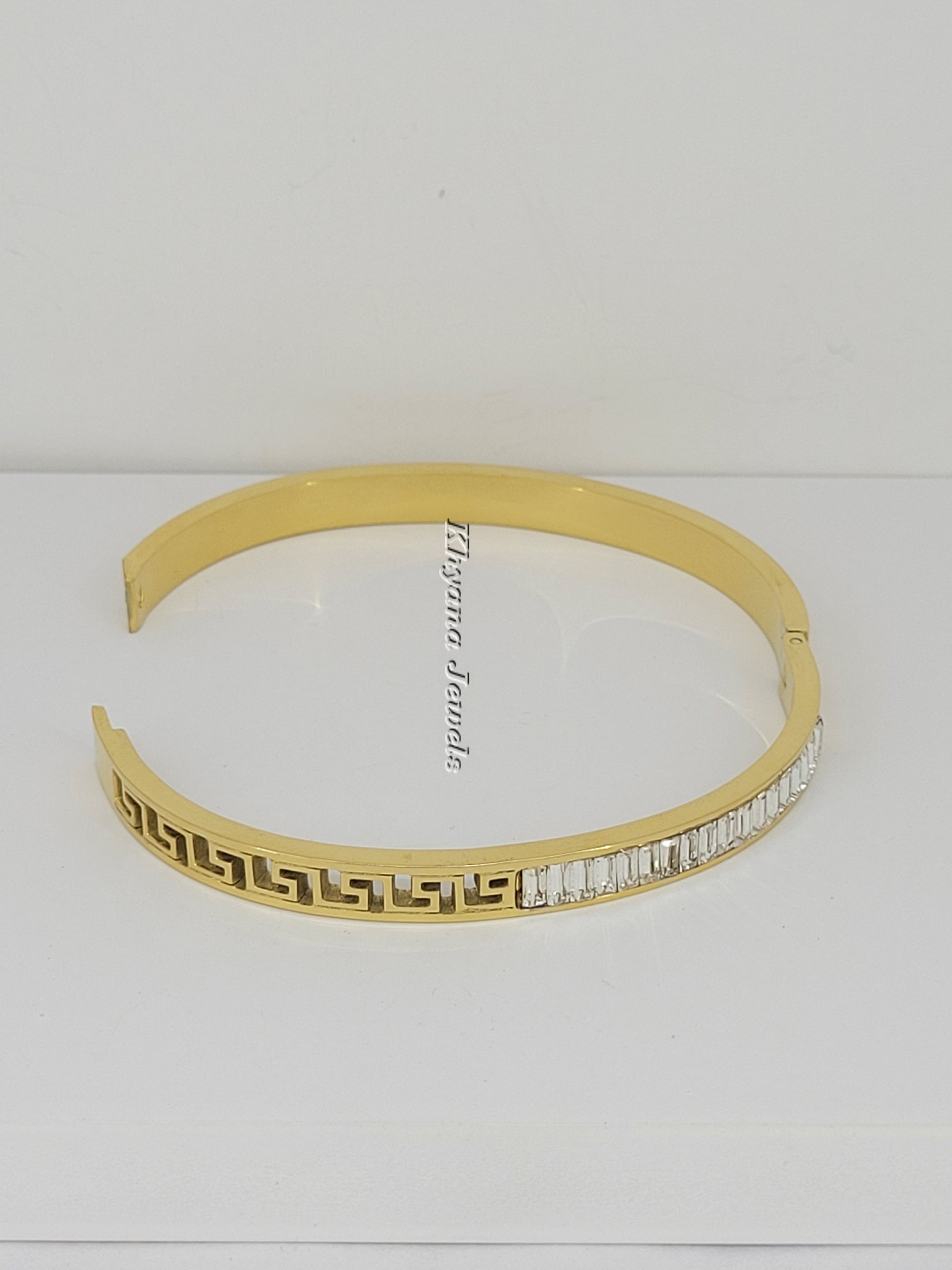 Greek Motif & Baguette Stone Bangle