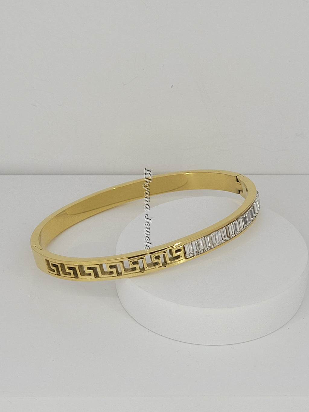 Greek Motif & Baguette Stone Bangle