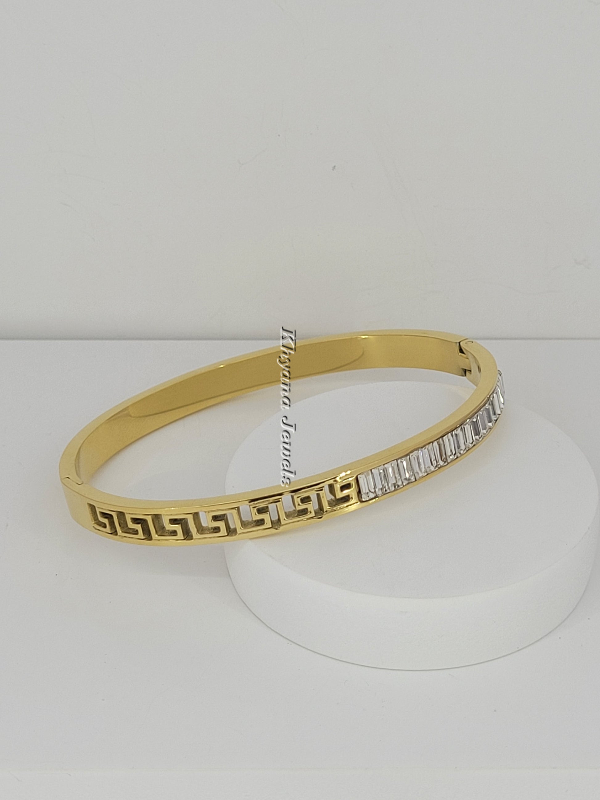 Greek Motif & Baguette Stone Bangle