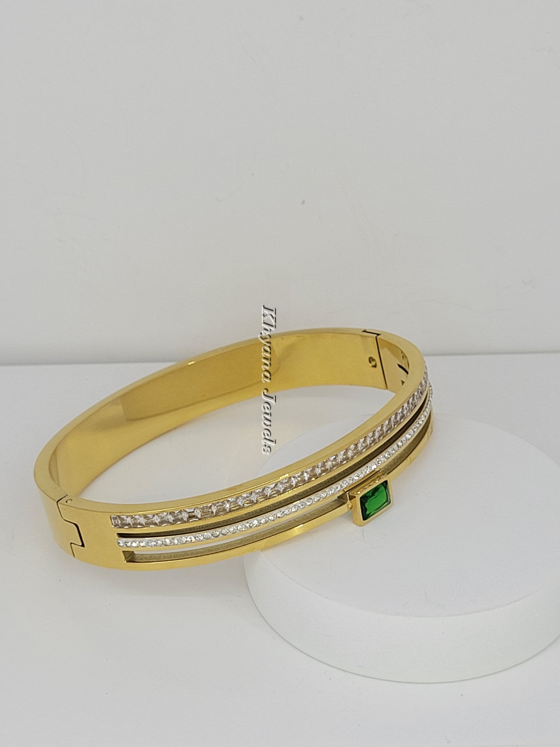 Emerald Charm Double-Row Crystal Bangle