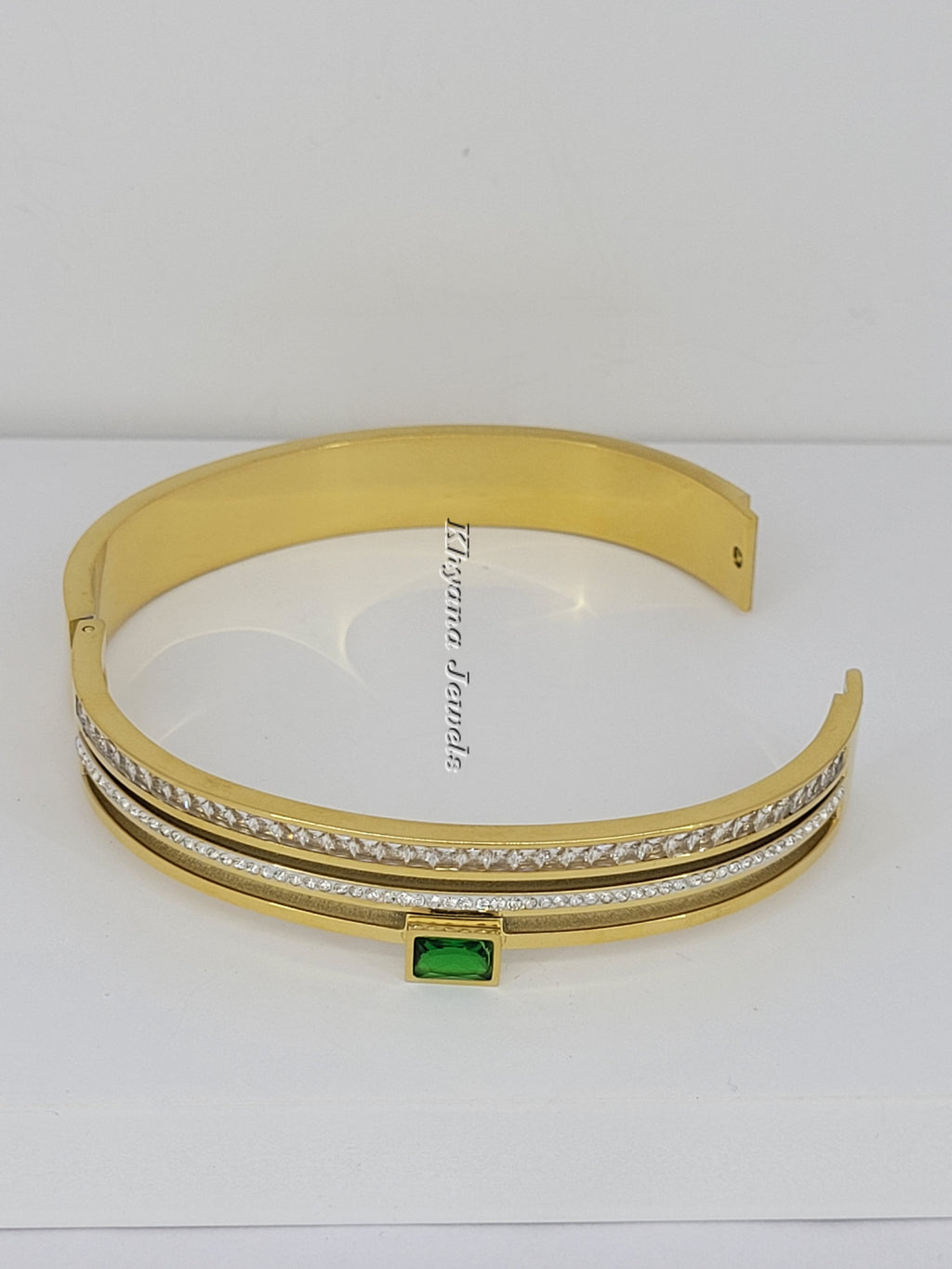 Emerald Charm Double-Row Crystal Bangle